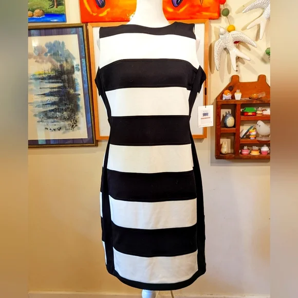 Calvin Klein | Dresses | Nwt Calvin Klein Black And White Striped Dress Sz  2 | Poshmark